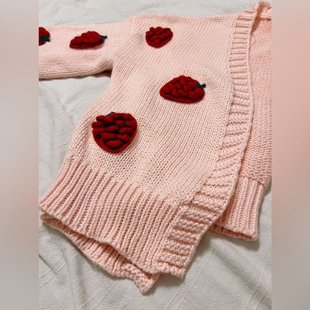 Talulah Strawberry Knit Cardigan Size Medium Pink Red Embroidered - Picture 4 of 8